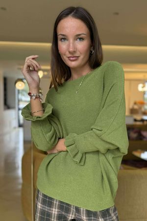 Conrad Batwing Ruffle Cuff Knit Olive 